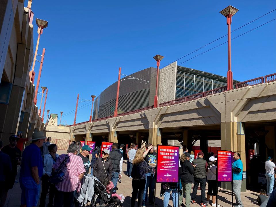 Lines are forming at Hance Park in downtown Phoenix ahead of the Super Bowl Experience.