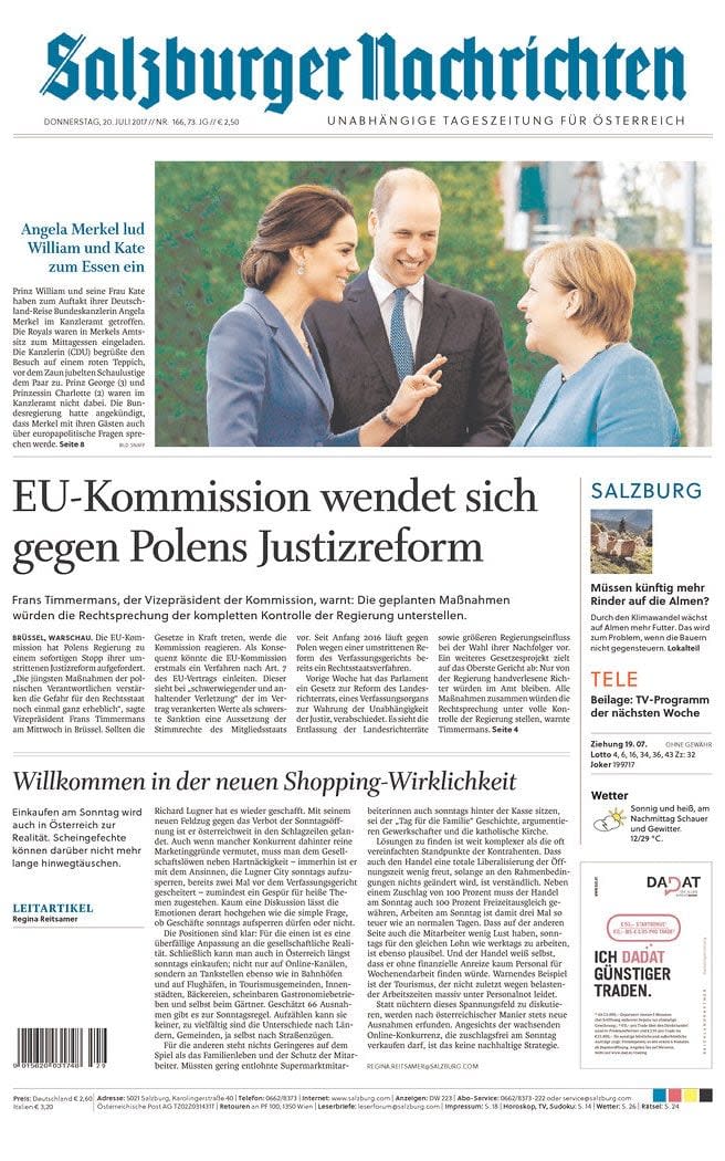 The front page of German newspaper Salzburger Nachrichten