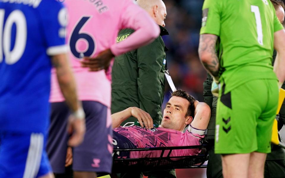 Everton&#39;s Seamus Coleman leaves the pitch on a stretcher after becoming injured during the Premier League match at the King Power Stadium, Leicester - PA/Mike Egerton