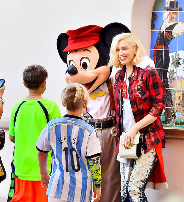 Gwen treats her boys to a day at Disneyland in California on March 9th.