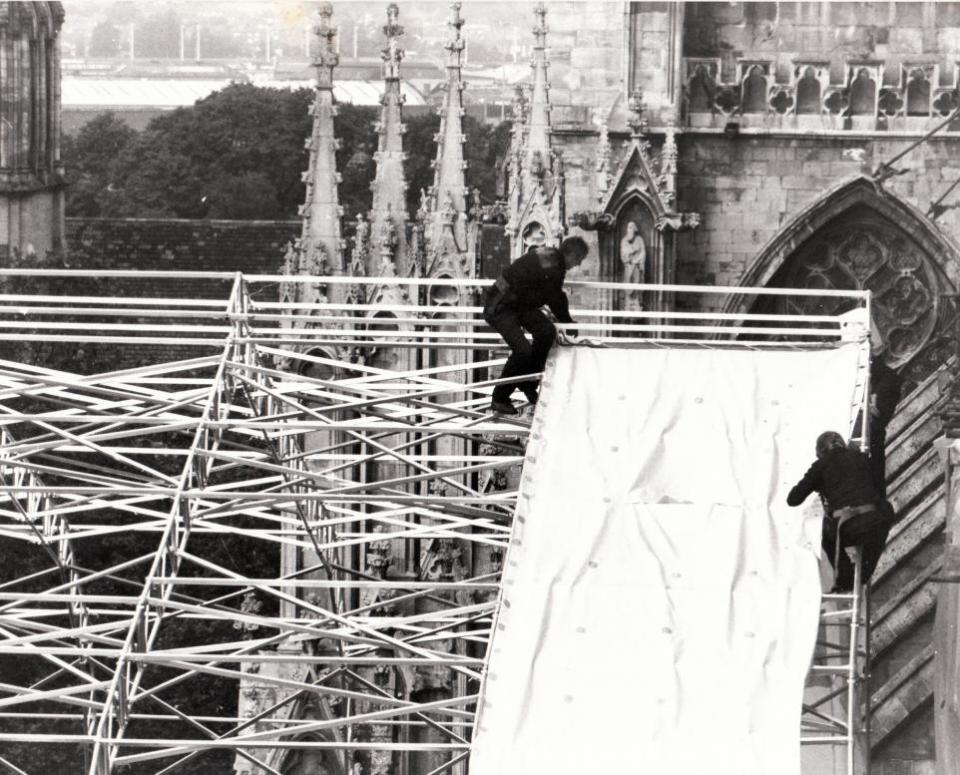 York Press: Restoration work beginning on the South Transept roof following the 1984 fire at York Minster