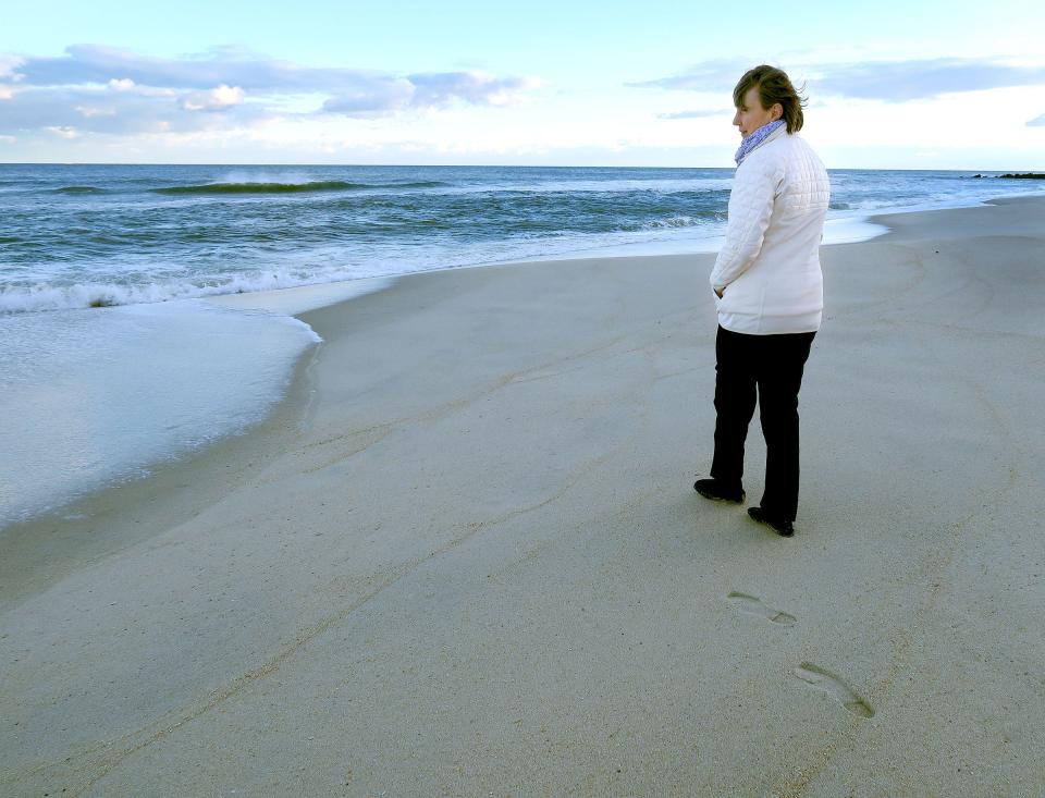 Clean Ocean Action Founder and Executive Director Cindy Zipf walks on the beach near her Long Branch, NJ, office Thursday. January 4, 2024.