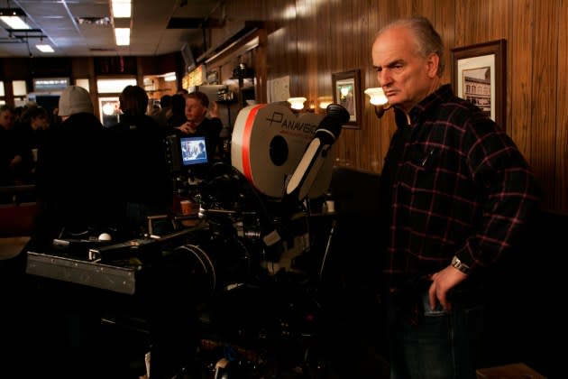 David Chase in Holsten's ice cream parlor in New Jersey, filming the final scene of 'The Sopranos.' - Credit: Will Hart/HBO