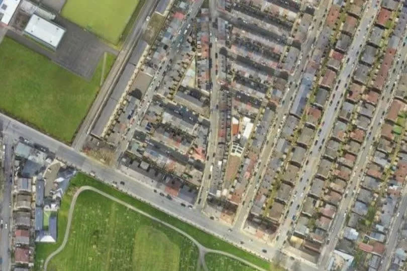 An aerial view of the area where the incident around Smithdown Road happened this morning