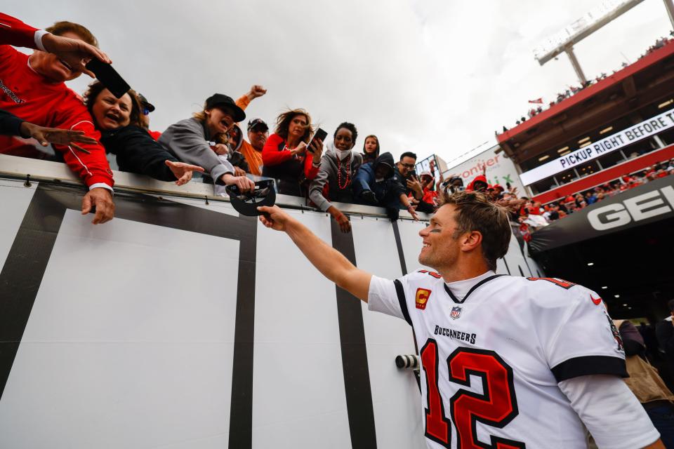 Tampa Bay Buccaneers quarterback Tom Brady walks off the field after the final win of his career, a 31-15 victory over the Philadelphia Eagles in an NFC wild card playoff game on January 16.