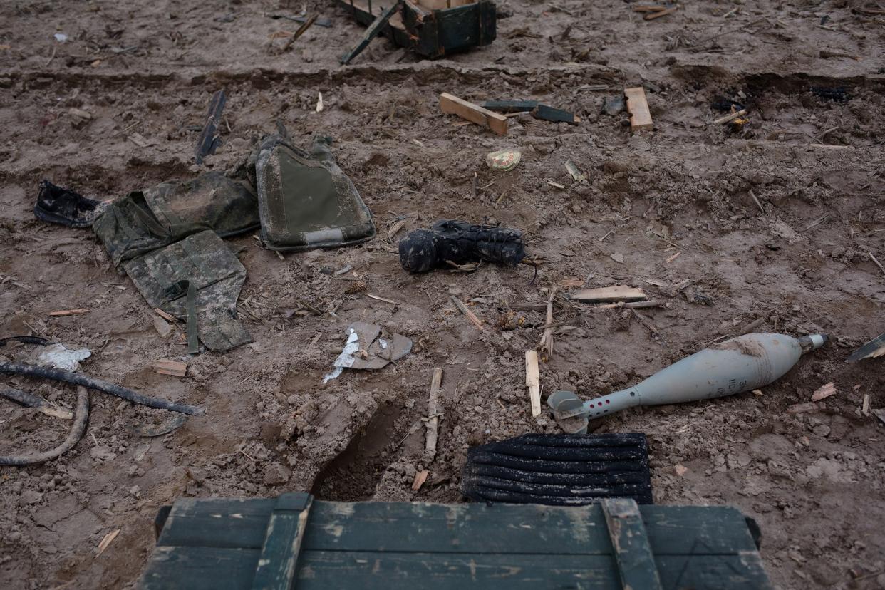 A view of destroyed Russian ammunition on March 5, 2022, in Sytniaky, Ukraine.