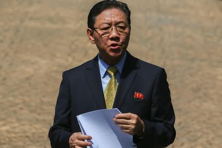 North Korean Ambassador to Malaysia Kang Chol speaks during a news conference at the North Korean embassy in Kuala Lumpur, Malaysia, February 20, 2017. REUTERS/Athit Perawongmetha