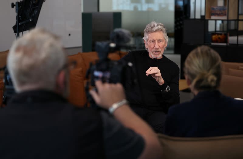 Pink Floyd co-founder Roger Waters speaks during an interview with Reuters in London