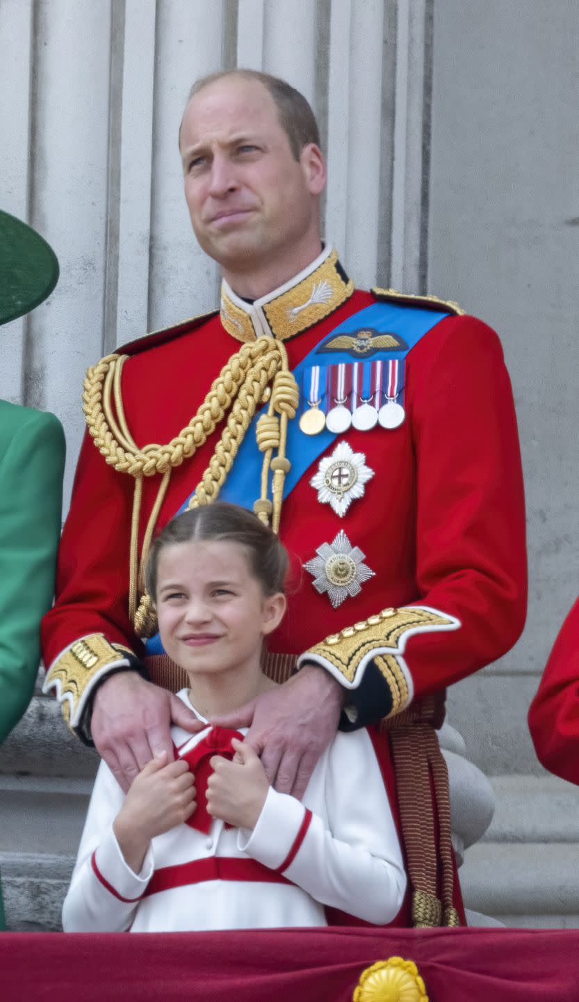 london, england june 17 prince william, prince of wales and princess charlotte of wales on the balcony of buckingham palace during trooping the colour on june 17, 2023 in london, england trooping the colour is a traditional parade held to mark the british sovereigns official birthday it will be the first trooping the colour held for king charles iii since he ascended to the throne photo by mark cuthbertuk press via getty images