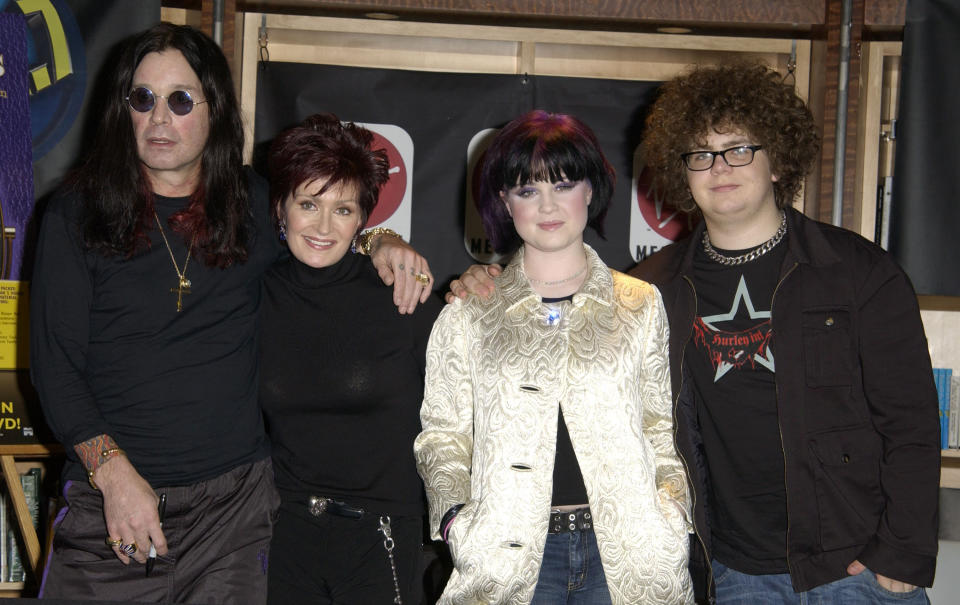 From left: Ozzy Osbourne, Sharon Osbourne, Kelly Osbourne and Jack Osbourne promote “The Osbournes” in 2002. (Photo: SGranitz/WireImage)