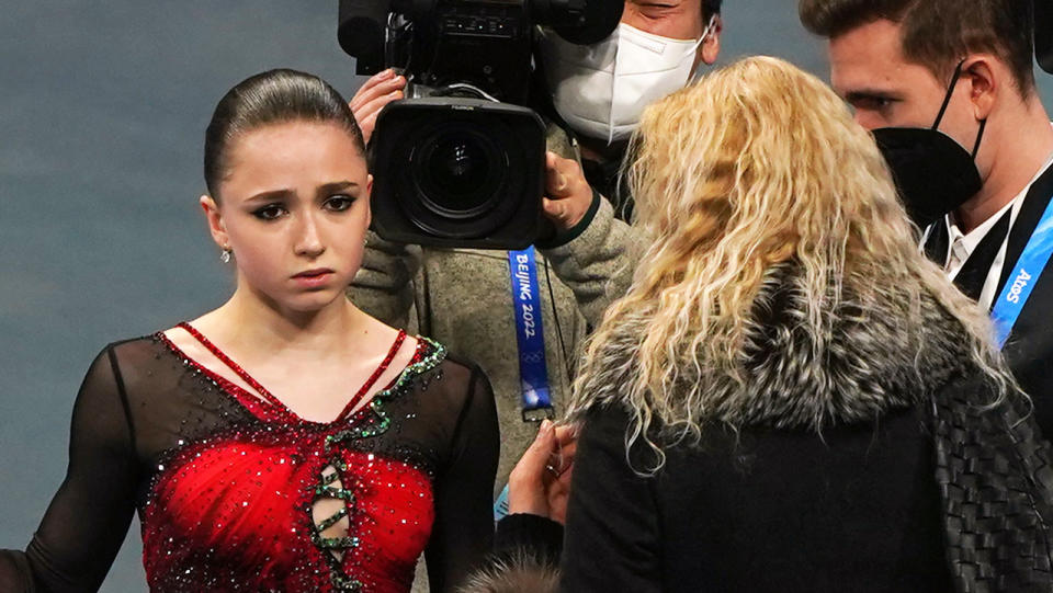 Kamila Valieva faced immediate and unnecessarily harsh criticism from coach Eteri Tutberidze after her performance in the women's singles free skating earlier this week, amid a looming doping scandal. (Photo by Andrew Milligan/PA Images via Getty Images)