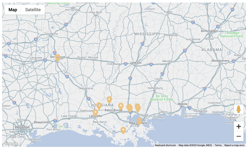 The Armory Project was launched in Louisiana in 2021 with three retailers interested in providing storage. There are now 11 retailers that offer storage according to the map built by the network. / Credit: courtesy The Armory Project