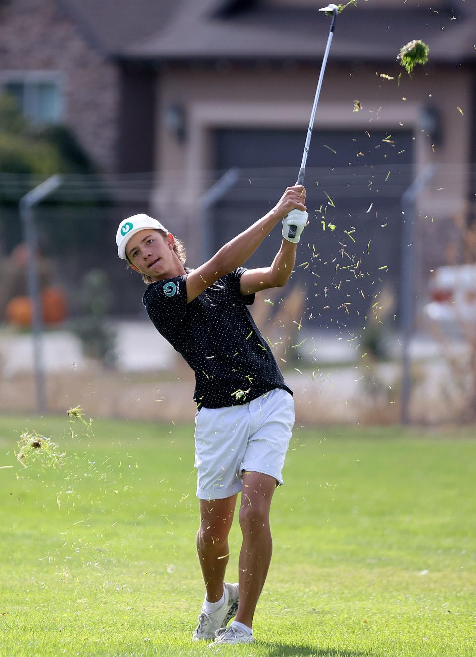 Olympus High School’s Will Pedersen competes in the 5A boys state golf championship at Fox Hollow Golf Club in American Fork on Tuesday, Oct. 10, 2023. Pedersen placed second as an individual after a playoff round. Olympus won as a team. | Kristin Murphy, Deseret News