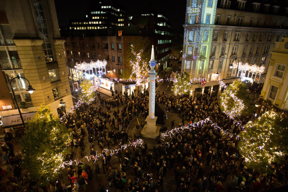 <p>Head to London’s West End on November 16 for an impressive light switch on. At 6.30pm, the countdown to the Christmas lights will begin followed by a food and shopping event until 9pm. There’ll be live music from the 600-strong choir, Some Voices, as well as lots of discounts to enjoy. Register for free tickets <a rel="nofollow noopener" href="https://www.sevendials.co.uk/" target="_blank" data-ylk="slk:here;elm:context_link;itc:0;sec:content-canvas" class="link ">here</a>.<br><br></p>