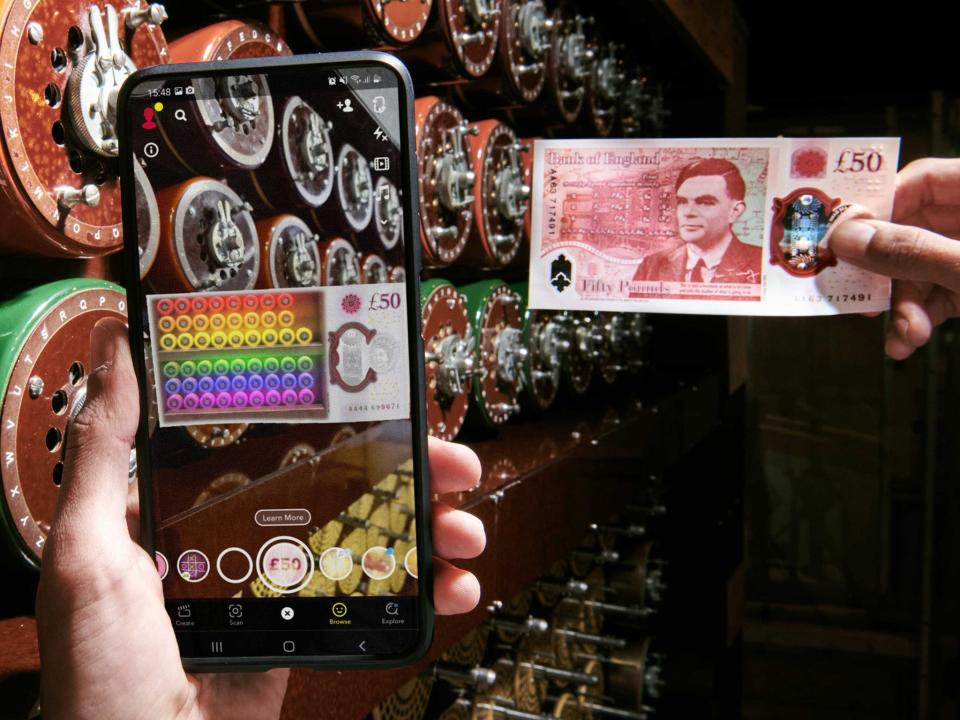 Snapchat has turned the new into an interactive celebration of  Turing, creating an augmented reality lens for smartphones (PA)