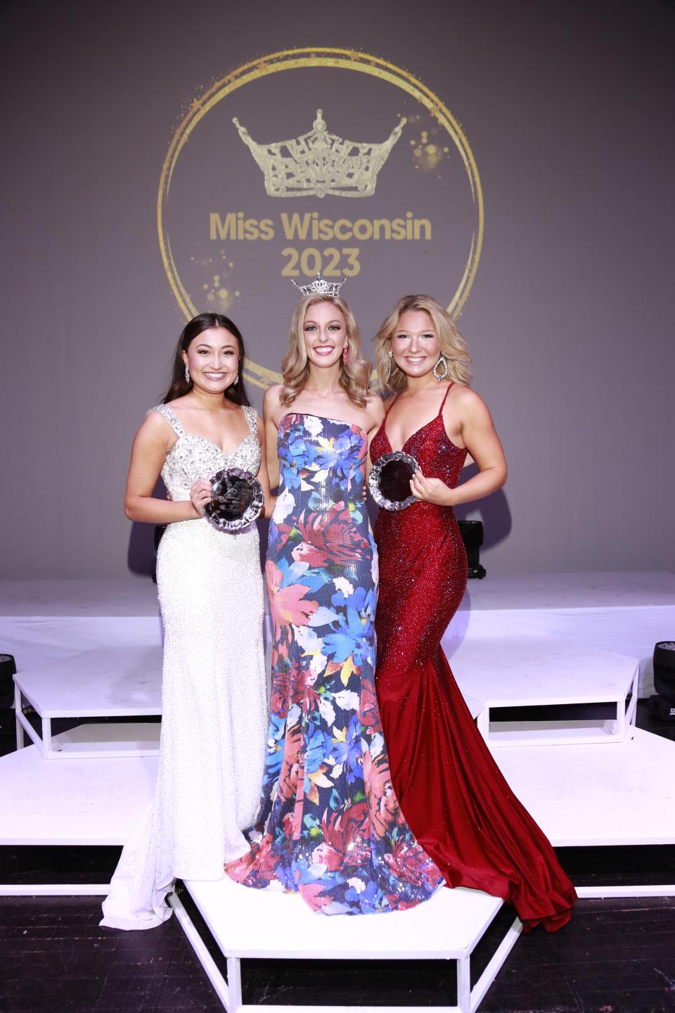 Miss South Central Lila Szyryj (left) captured the Talent Award and Miss Madison Paige Eide (right) won the Evening Wear preliminary award at the Miss Wisconsin Competition June 21, 2023.