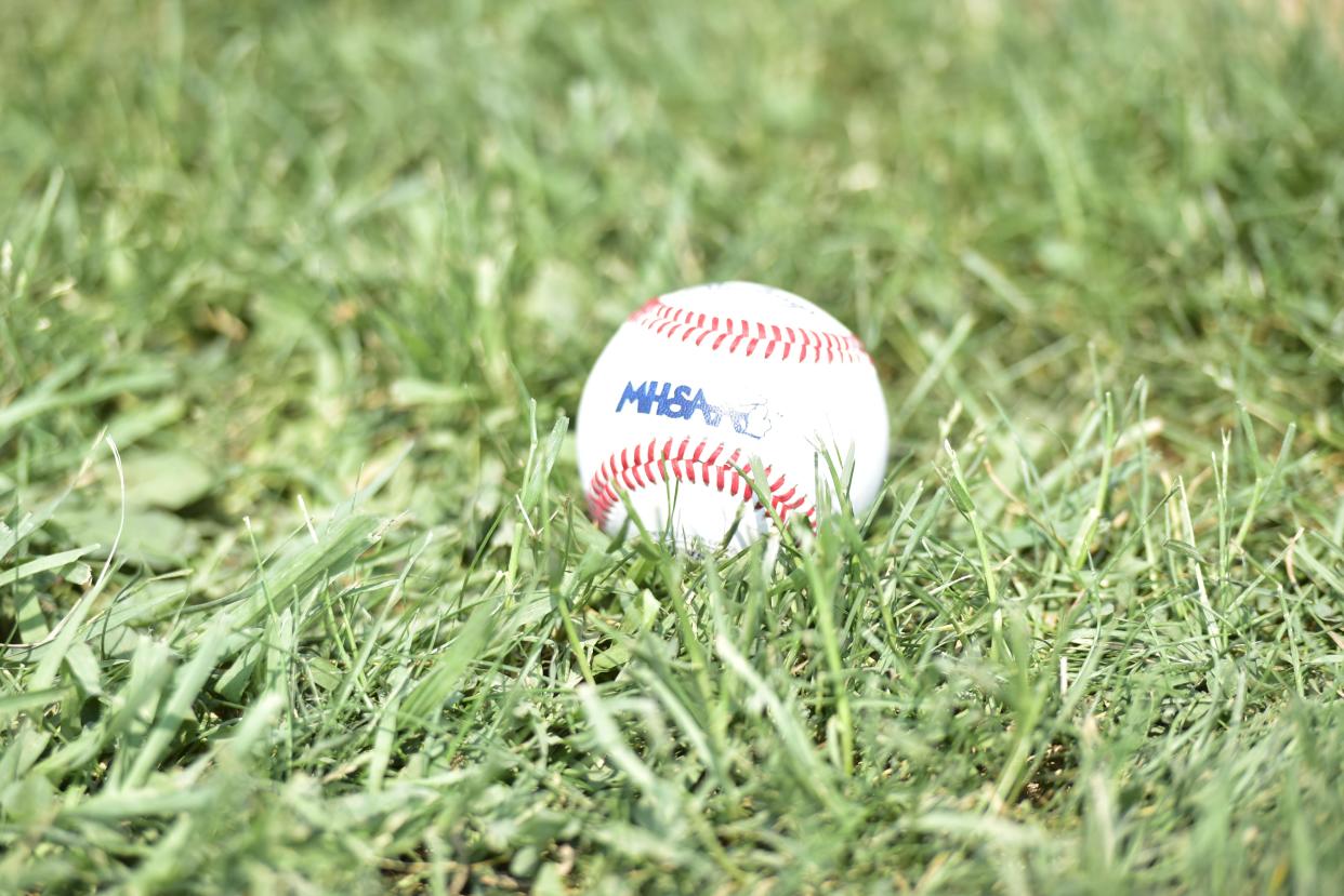 A baseball featuring the MHSAA logo is seen at Richmond High School on Saturday, June 3, 2023.