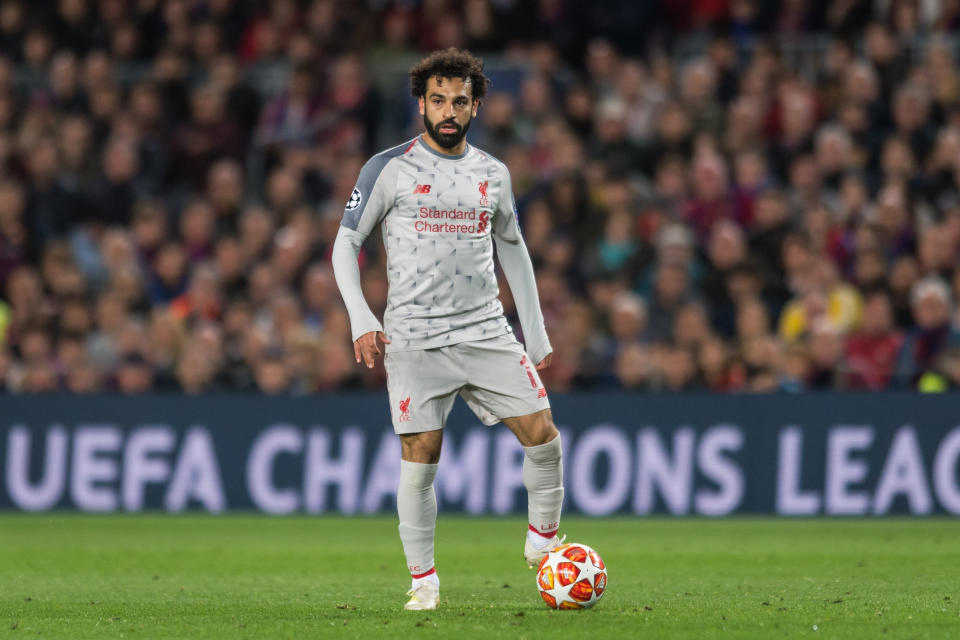 Mohamed Salah and Liverpool trail Manchester City by one point with two matches left in the Premier League season. (Getty)