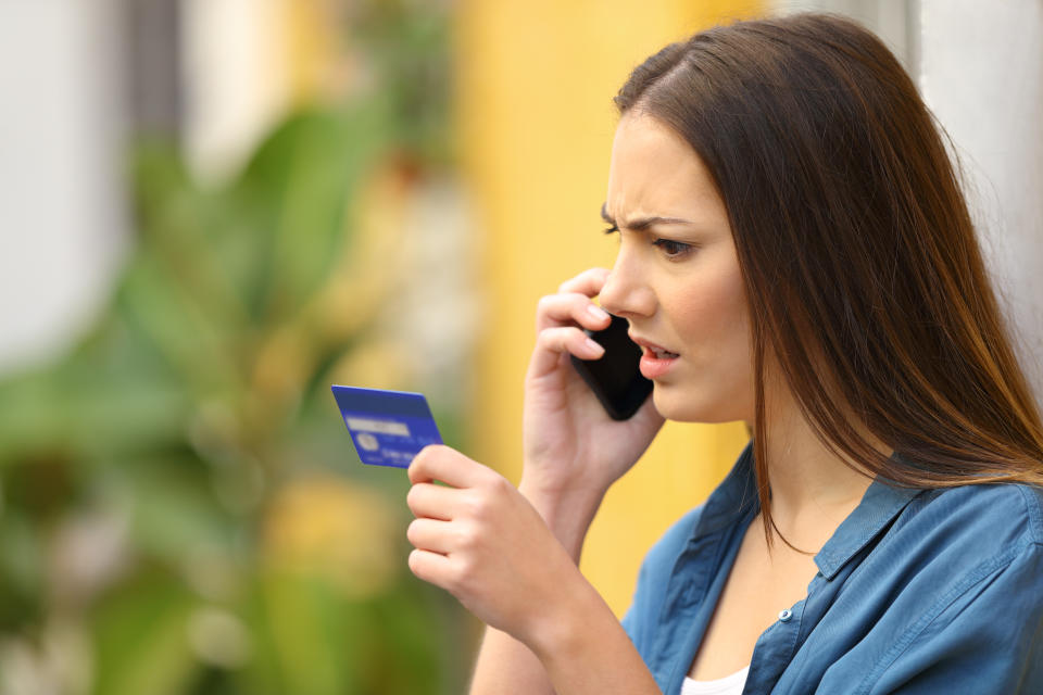 Angry online shopper complaining talking on phone