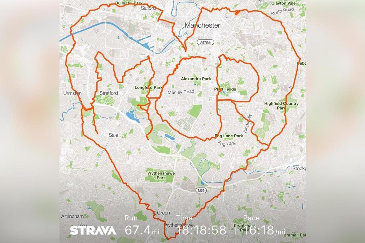 Run: Nathan mapped out his epic marathon on Strava: Nathan Rae