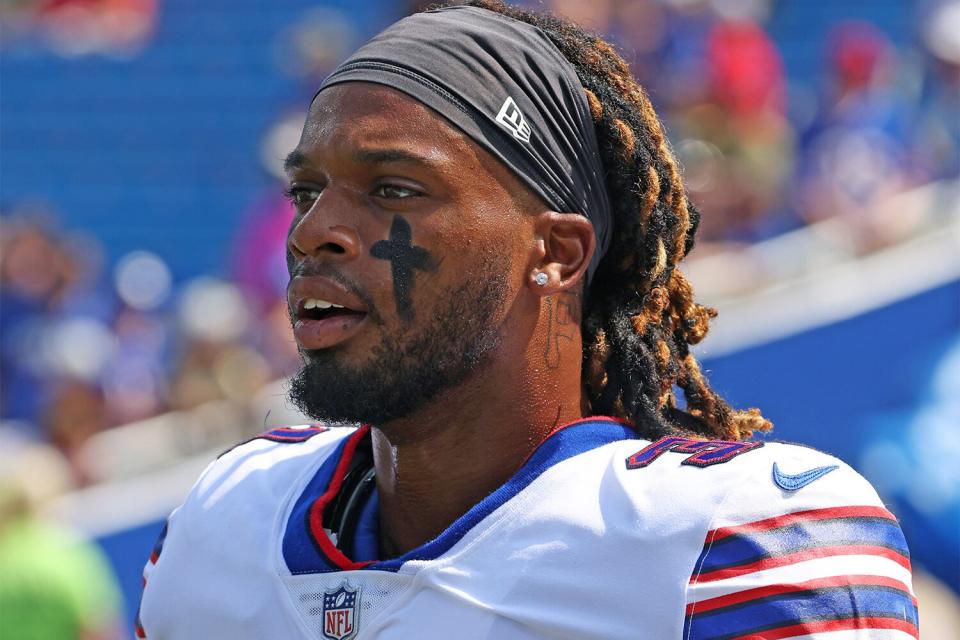 ORCHARD PARK, NY - AUGUST 28: Damar Hamlin #31 of the Buffalo Bills before a game against the Green Bay Packers at Highmark Stadium on August 28, 2021 in Orchard Park, New York. (Photo by Timothy T Ludwig/Getty Images)