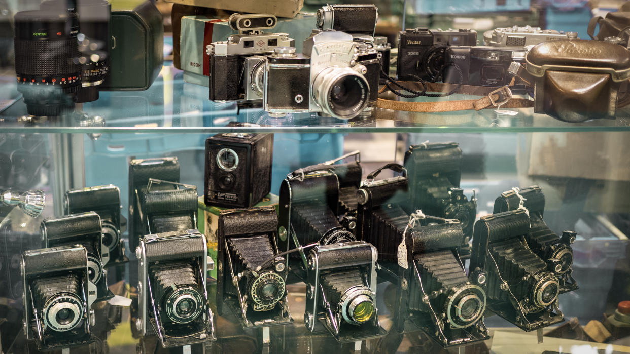  Vintage cameras on the Disabled Photographers' Society stand at The Photography & Video Show. 