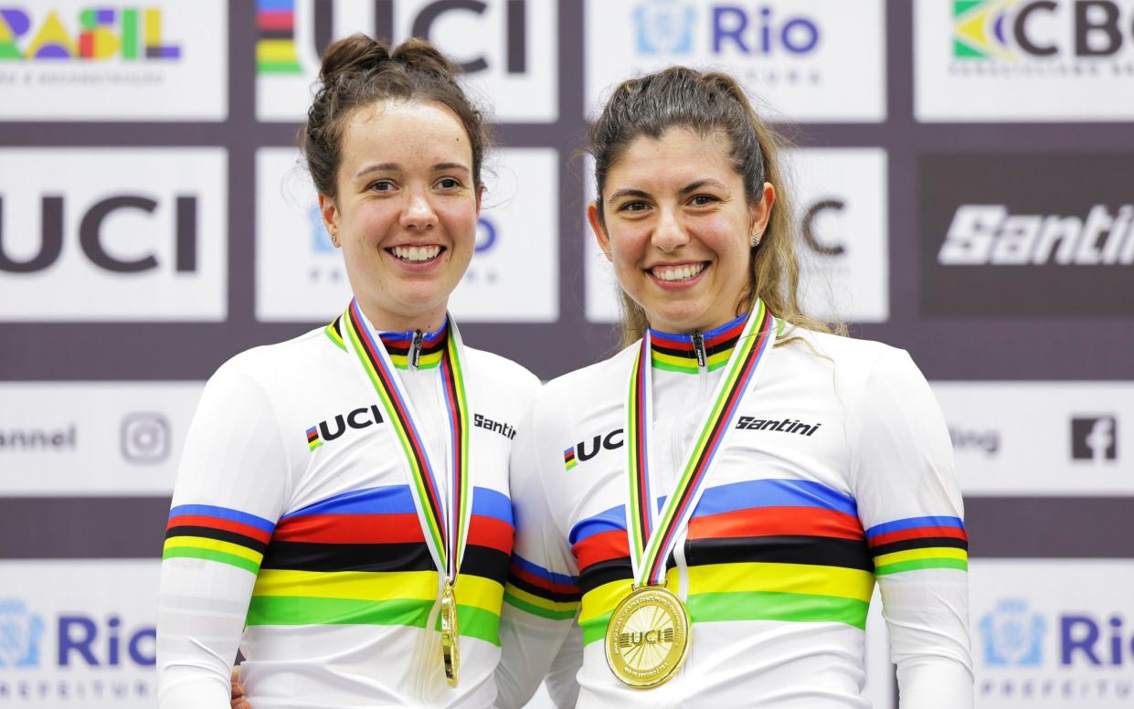 Lizzie Jordan (left) and pilot Danielle Khan won gold in the Para-cycling Track World Championships in Rio earlier this year