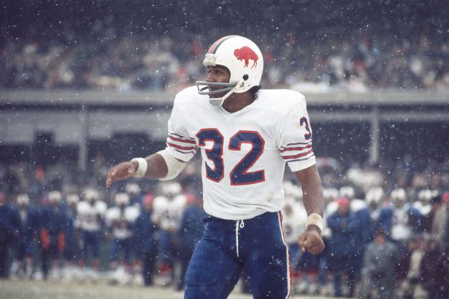 Focus on Sport/Getty O.J. Simpson #32 of the Buffalo Bills watches the finish of a play at Shea Stadium in Flushing, New York.