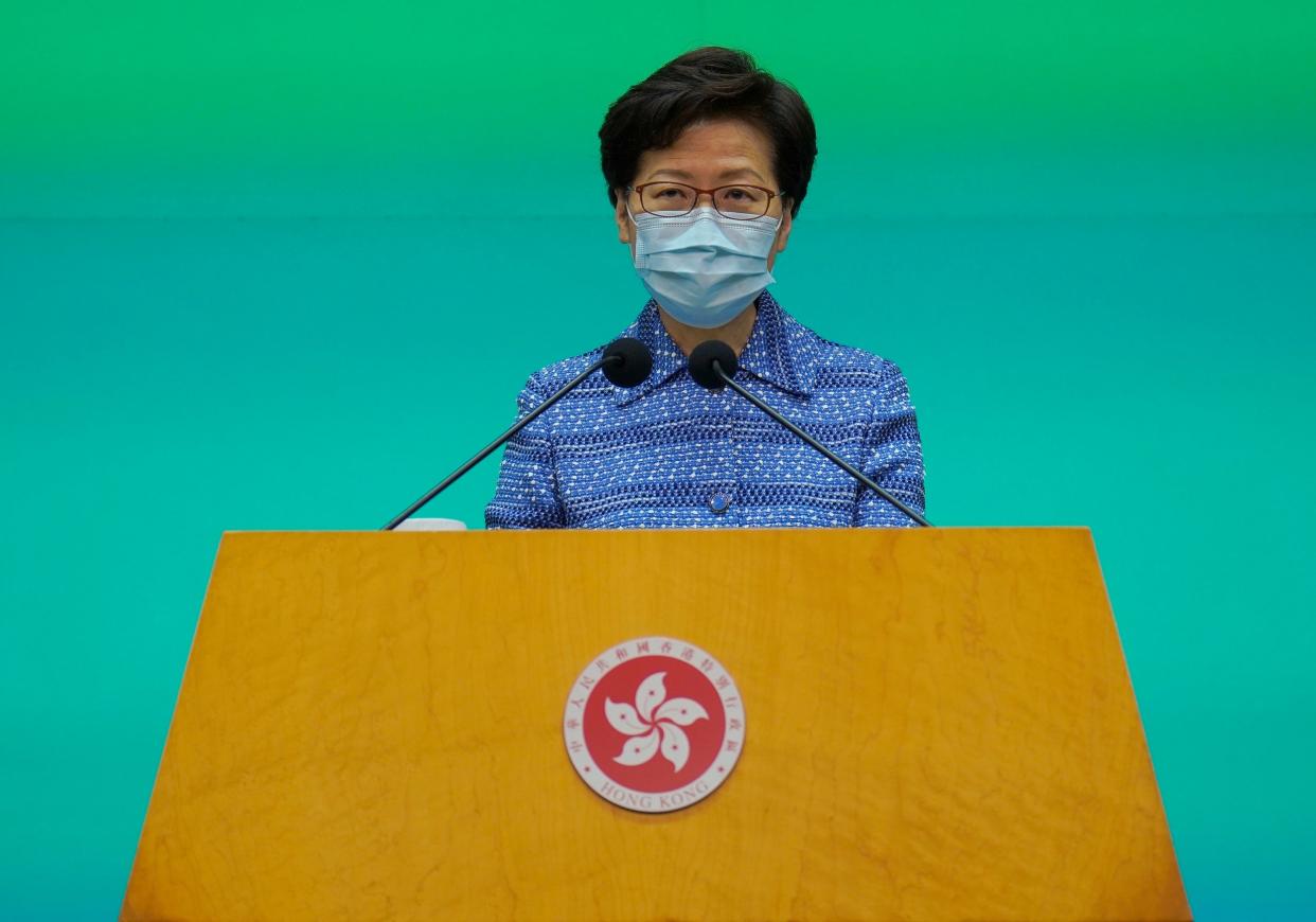 Hong Kong chief executive Carrie Lam takes reporters' questions during a press conference on Tuesday: AP