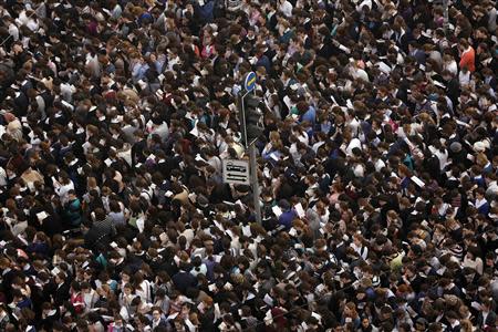 Ultra-Orthodox Jewish women take part in a mass prayer in Jerusalem March 2, 2014. REUTERS/Darren Whiteside