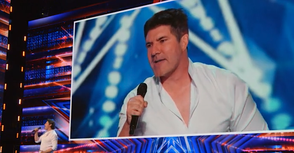 A virtual-reality Simon Cowell, voiced by Daniel Emmet, auditions for 'America's Got Talent.' (Photo: NBC)