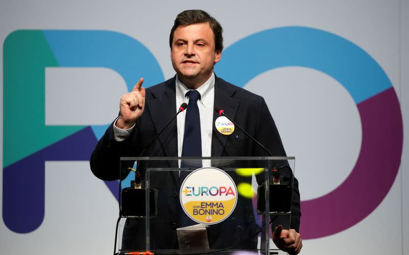 FILE PHOTO: Italian Minister of Economic Development Calenda talks during the presentation of +Europa party's election programme in Rome