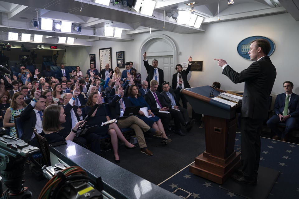 White House national security adviser Jake Sullivan speaks during a press briefing at the White House, Monday, June 7, 2021, in Washington. (AP Photo/Evan Vucci)