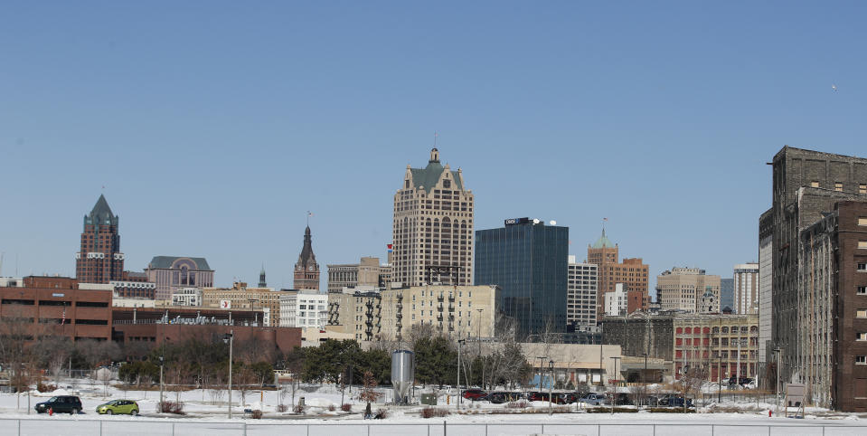 The downtown area is seen in Milwaukee, Wisconsin on March 11, 2019. - Democrats have chosen Milwaukee as the site of their 2020 election convention, in an effort to win back swing voters in the American "Rust Belt" who helped elect Donald Trump. In announcing the decision, the Democratic Party emphasized it is the first time a Midwestern city other than Chicago has been chosen to host a party convention in more than 100 years. (Photo by Kamil Krzaczynski / AFP)        (Photo credit should read KAMIL KRZACZYNSKI/AFP via Getty Images)