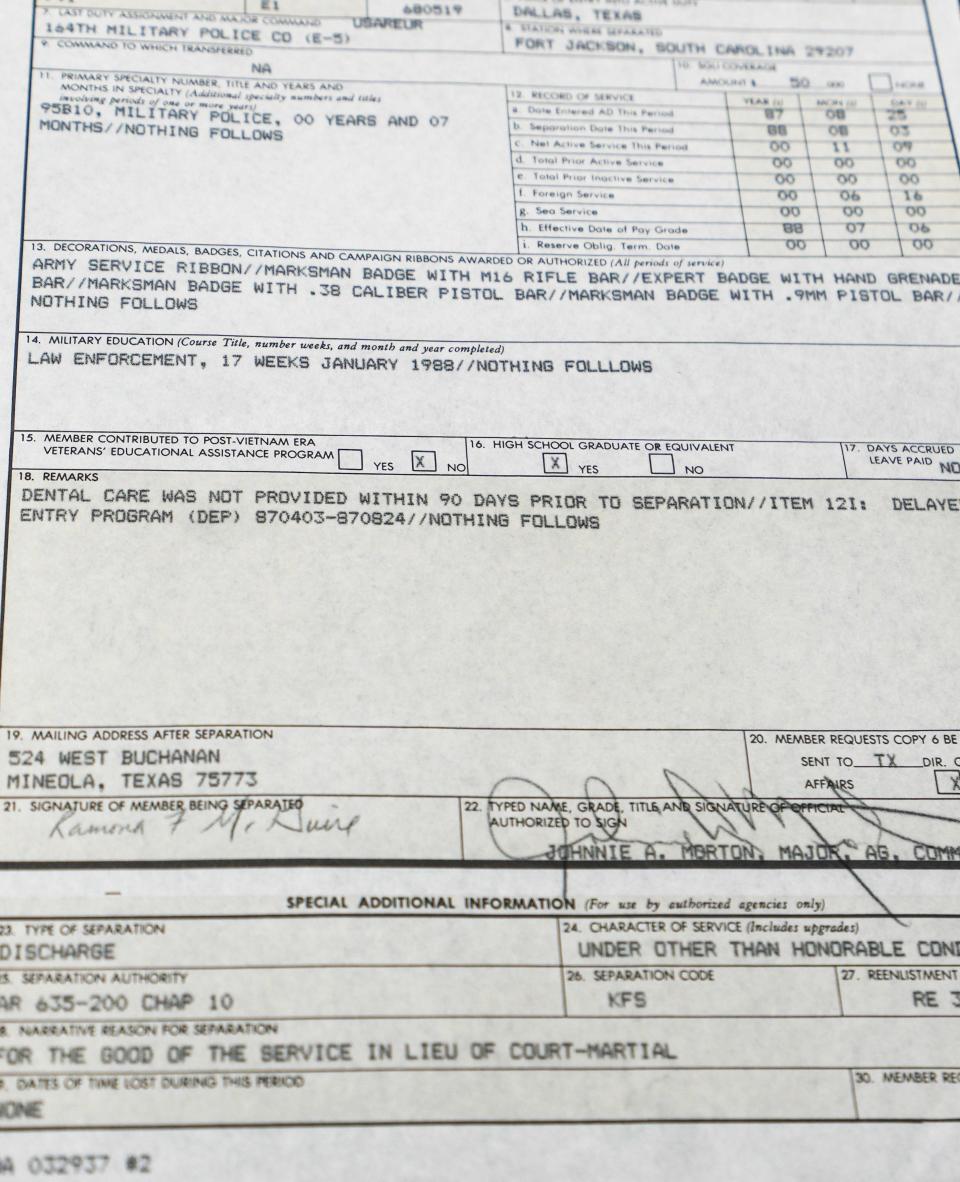 Ramona McGuire's certificate of release from active duty.