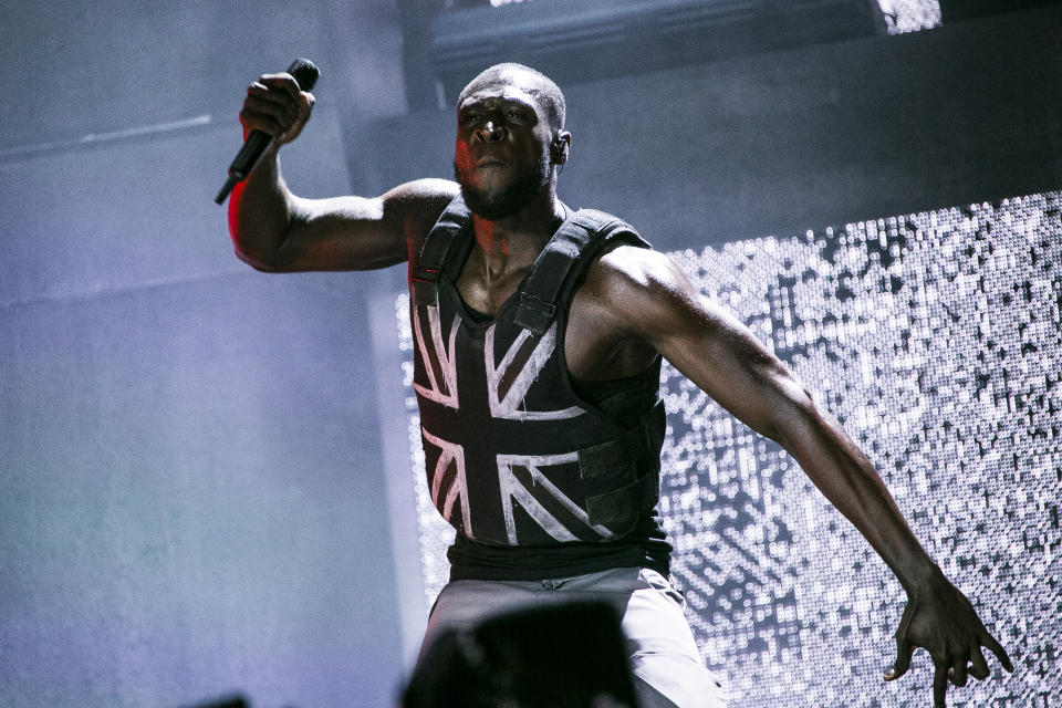 Singer Stormzy performs on the third day of Glastonbury Festival at Worthy Farm, Somerset, England, Friday, June 28, 2019. (Photo by Joel C Ryan/Invision/AP)
