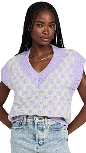 English Factory Women's Checker Knit Vest, Lilac Multi