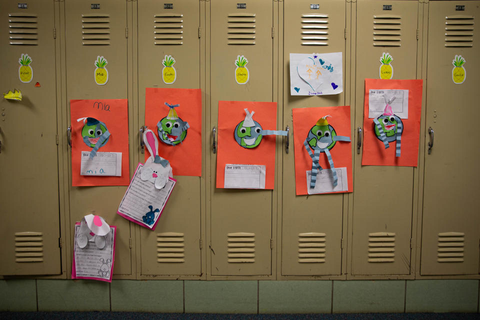 Student artwork is displayed in the halls of Warren Elementary School on Tuesday, May 14, 2024. The school is set to close this summer after a South Bend school board vote last year.