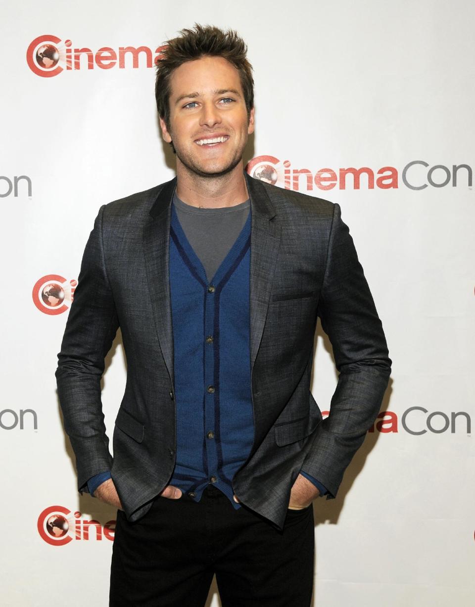 Armie Hammer, who stars in the title role in the upcoming film "The Lone Ranger," poses backstage during the Walt Disney Studios presentation at CinemaCon 2013 at Caesars Palace on Wednesday, April 17, 2013 in Las Vegas. (Photo by Chris Pizzello/Invision/AP)