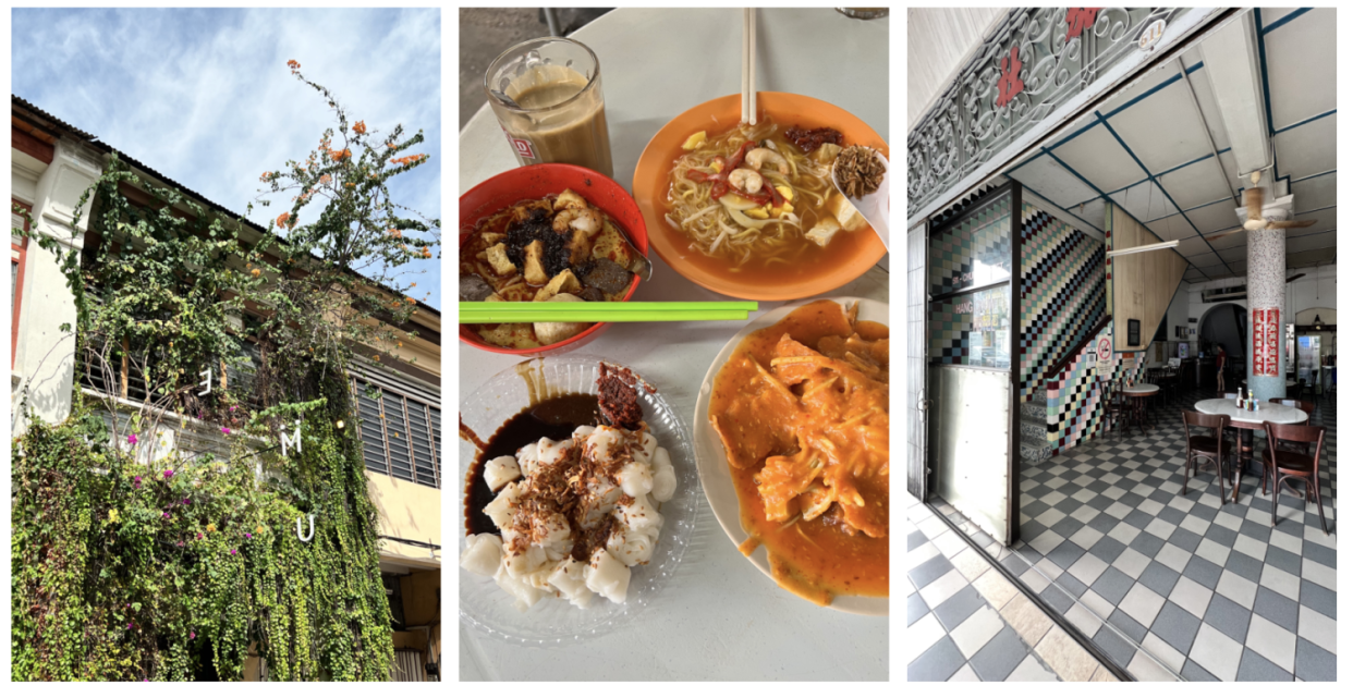 A collage of Temu Cafe; food at Cecil Street Market; Hang Chew Cafe.