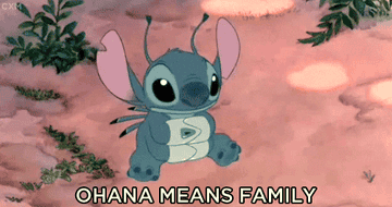 Stitch from 'Lilo & Stitch' with the phrase 'Ohana means family'