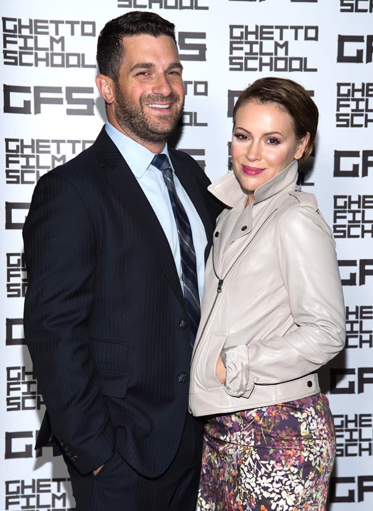 David Bugliari and Alyssa Milano attend a benefit hosted by Brian Grazer for the Ghetto Film School on October 6, 2016