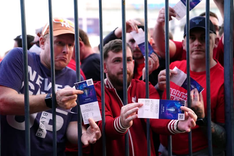 Liverpool fans waiting to get into a delayed Champions League final in 2022