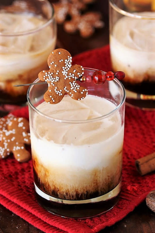 <p>The Kitchen Is My Playground</p><p>Every festive cocktail should have a tiny gingerbread man sitting on the edge.</p><p><strong>Get The Recipe: <a href="https://www.thekitchenismyplayground.com/2017/12/gingerbread-white-russian.html" rel="nofollow noopener" target="_blank" data-ylk="slk:Gingerbread White Russian Cocktail;elm:context_link;itc:0;sec:content-canvas" class="link rapid-noclick-resp">Gingerbread White Russian Cocktail</a></strong></p>