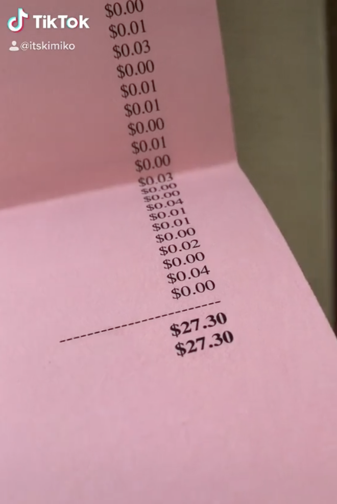 A receipt for $27.30