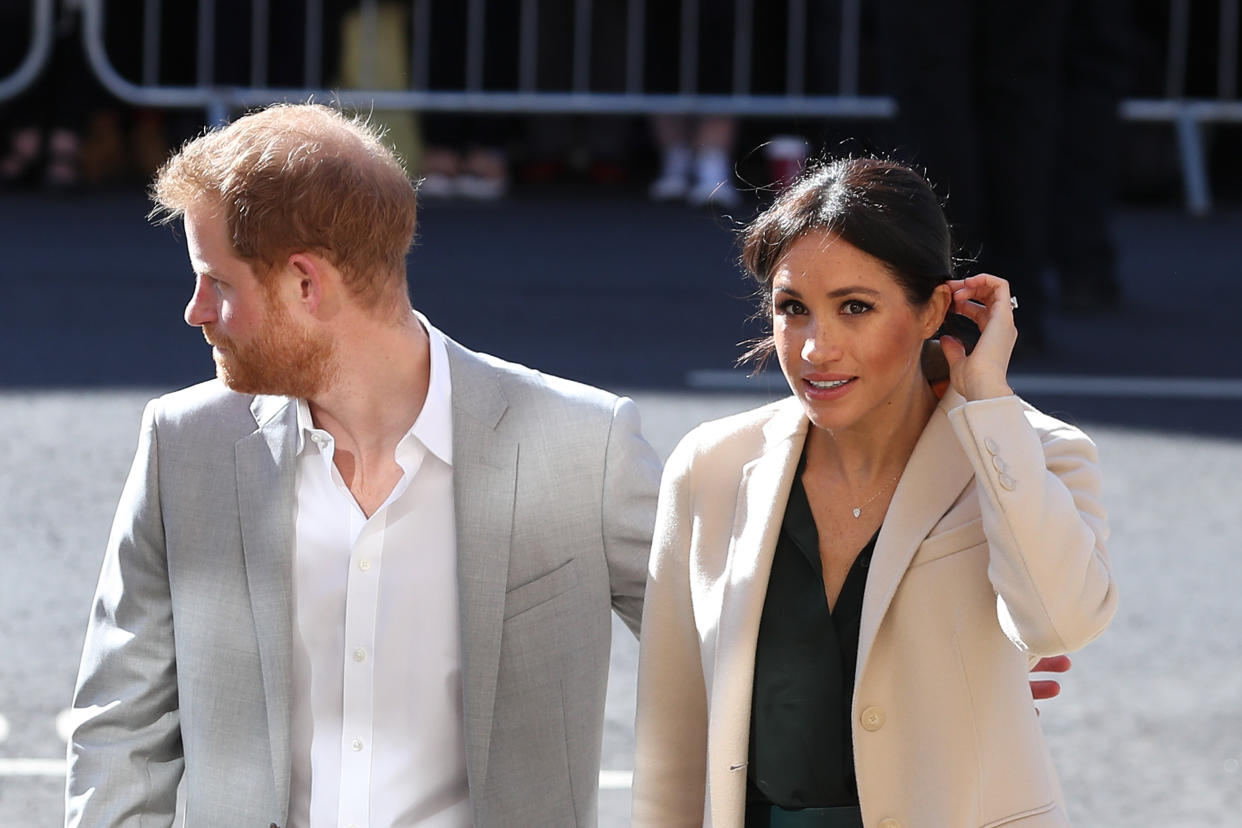 CHICHESTER, ENGLAND - OCTOBER 3: Prince Harry, Duke of Sussex and Meghan, Duchess of Sussex arrive for an engagement at Edes House during an official visit to Sussex on October 3, 2018 in Chichester, England. The Duke and Duchess married on May 19th 2018 in Windsor and were conferred The Duke & Duchess of Sussex by The Queen.  (Photo by Daniel Leal-Olivas - WPA Pool/Getty Images)