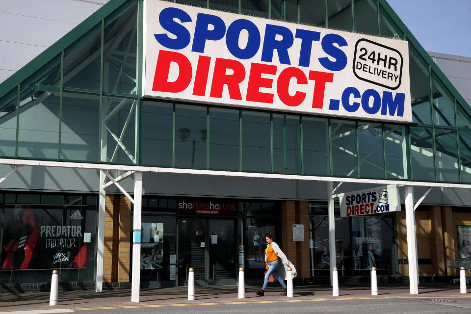 A view of a closed Sports Direct store at Wrekin Retail Park in Telford, the day after Prime Minister Boris Johnson put the UK in lockdown to help curb the spread of the coronavirus. Sports Direct has said it will close its stores in a major U-turn after initially calling for its workers to continue selling sports and fitness equipment in the face of coronavirus. (Photo by Nick Potts/PA Images via Getty Images)