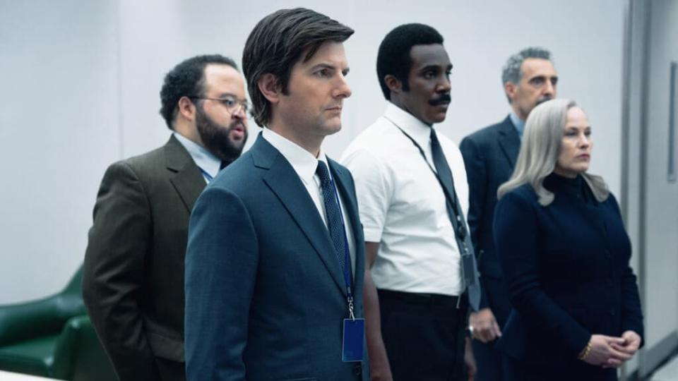 Zach Cherry, Adam Scott, Tramell Tillman, John Turturro and Patricia Arquette in “Severance” (Apple TV+)