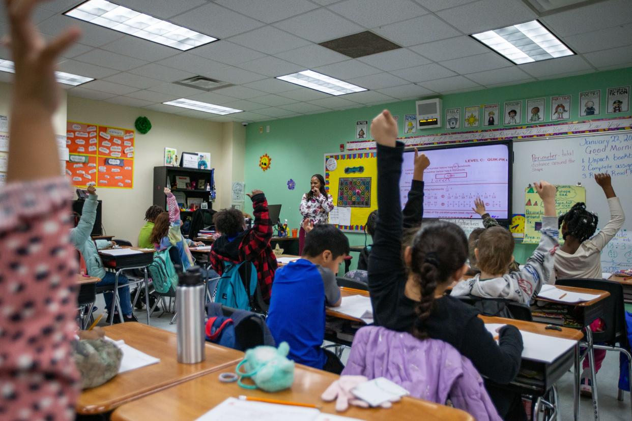 Third grade students at Jefferson County School study math with their teacher Indy Mack on Monday, Jan. 22, 2024.