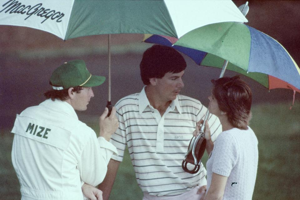 Larry Mize at the Augusta National Golf Course during the Masters Tournament on April 12, 1984.